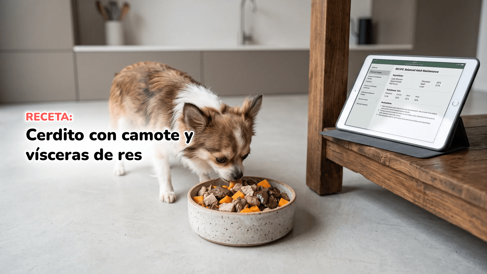 Cerdito con camote y vísceras de res